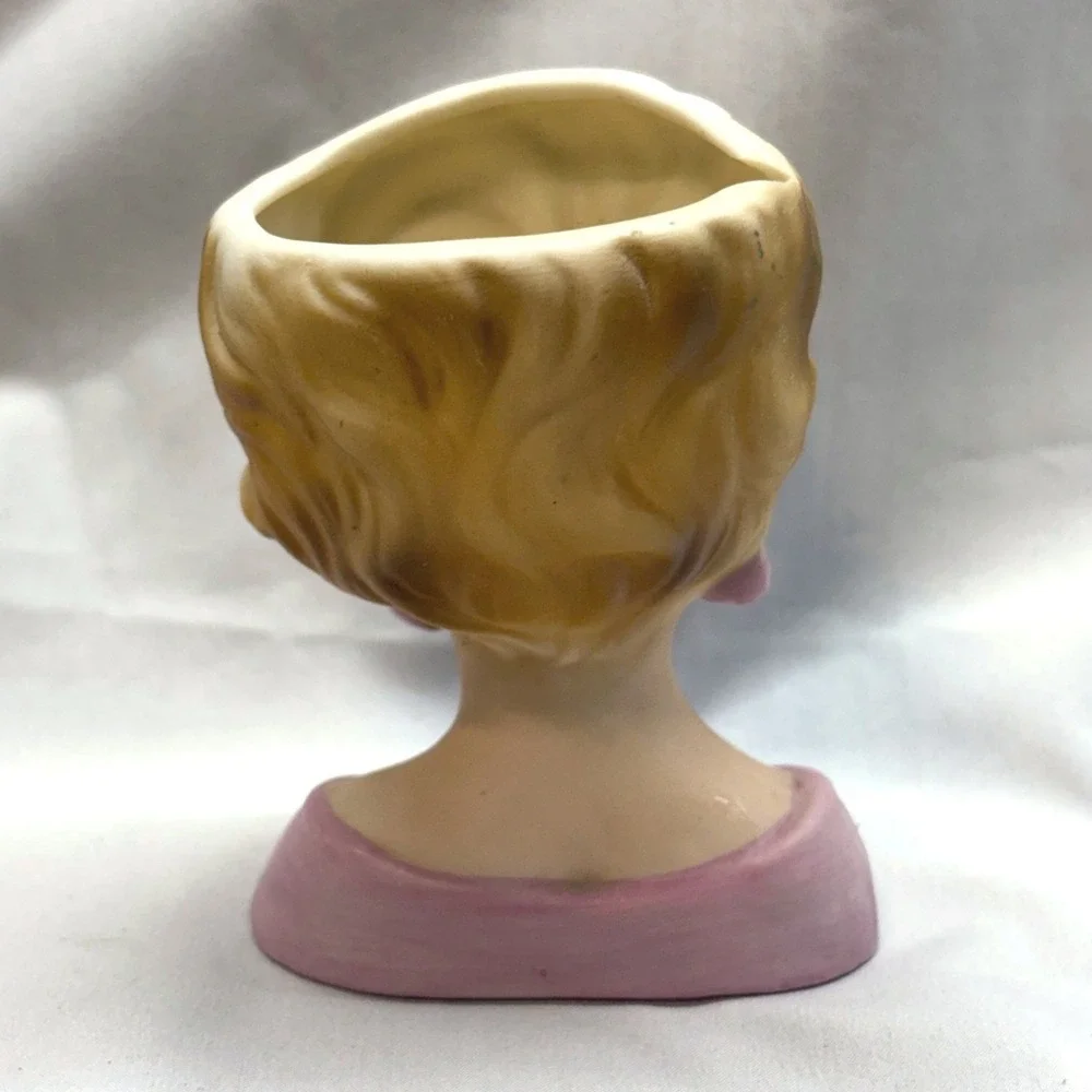 Karen Carson Lady Head Bust Candle Pink Gold Vintage Good Handcrafted Ceramic